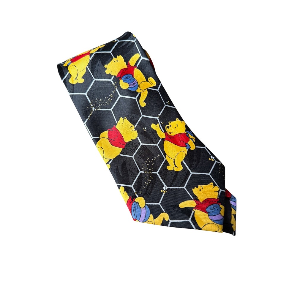 Disney Winnie the Pooh Honeycomb Honey Pot Black Polyester Tie necktie  Korea